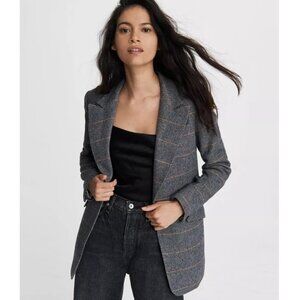 Rag & Bone Annie Plaid Wool Blazer 6 women grey